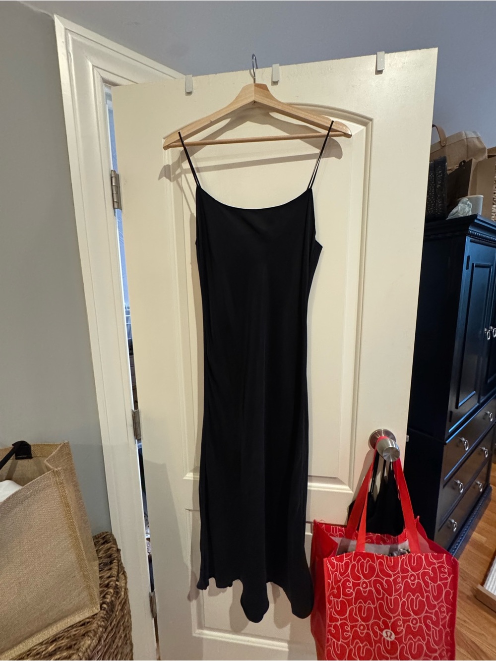 J. Crew Black Slip Midi Dress with Thin Straps